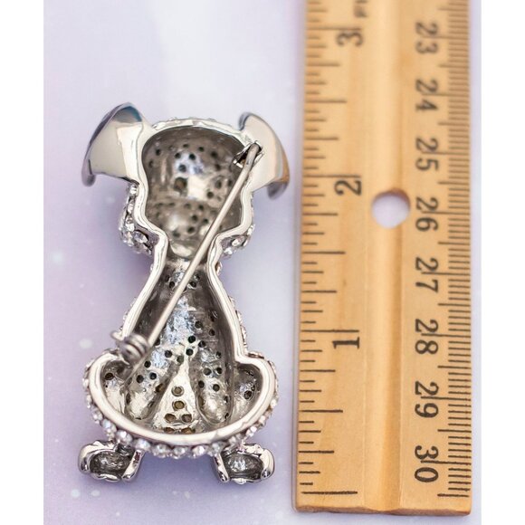 Art Nouveau Puppy Diamond Brooch | Silver Tone Brooch | J22 - Picture 3 of 3